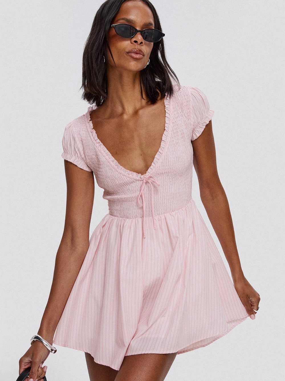 Princess Polly Pink Smocked Tie-Front Mini Dress